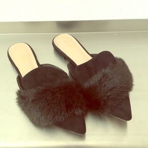 Aldo black fur slides